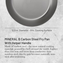 De Buyer 5680.32 Mineral B Carbon Steel Fry Pan with Helper Handle, 1.7L, Silver