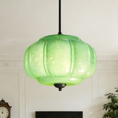 14’Simple Green Pumpkin Shaped Pendant Light,Living Room/dining Room Glass Light