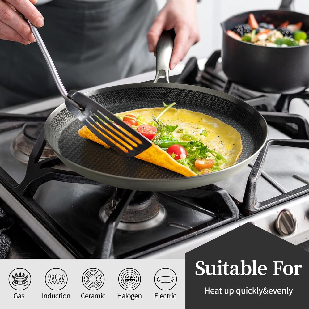 Innerwell 10-Inch Nonstick Stainless Steel Crepe Pan with Honeycomb Coating