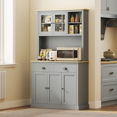 HOMCOM 71″ Kitchen Pantry, Modern Storage Cabinet with Drawers, Glass Doors