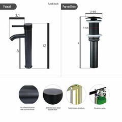Bathroom Vessel Sink Tempered Glass Basin Bowl ORB Faucet Pop-up Drain Combo Set