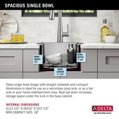 Delta Emery 15″ Drop-In Sink – SS, WorkFlow Ledge, Single-Certified Refurbished