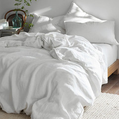 The Company store Premium Breathable Washed Linen Solid Flat Bed Sheet