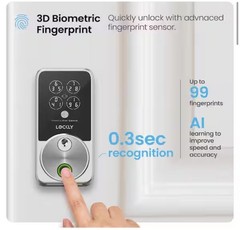 Lockly FingerPrint Secure Pro Zeno Satin Nickel Deadbolt WiFi Smart Lock Alexa