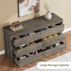 ✅GarveeHome 6 Drawer Dresser for Bedroom, Wide Wood Chest of Drawers Handle Free
