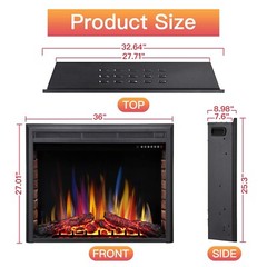 R.W.FLAME 36” Recessed Electric Fireplace Insert,Remote Control,750W-1500W