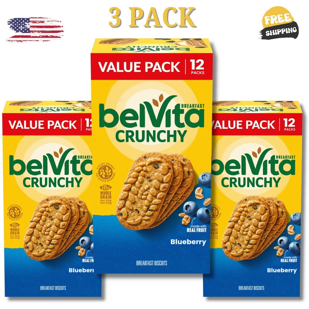 belVita Blueberry Breakfast Biscuits, Value Pack, 36 Packs (4 Biscuits Per Pack)
