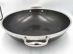 HexClad 14″ WOK with Stainless Steel LID 14-Inch 14 Hybrid Nonstick -Used Good