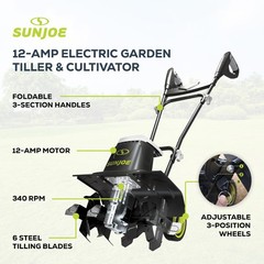 Sun Joe 12-Amp 6 Steel Tines Electric Corded Garden Cultivator (Open Box)