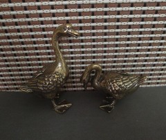 Pair of Vintage Style Solid Brass Copper Couple Gooses Animals Statues Sculpture