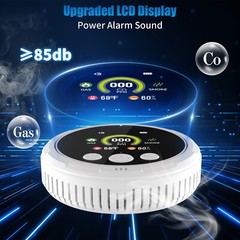5-in-1 CO, Smoke & Gas Detector with Temp & Humidity Display – Plug-in & Backup