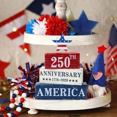 4 Pcs 250 Years American Anniversary Wooden Tabletop Decorations Red White Bl…