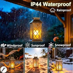 Solar Lanterns Outdoor Waterproof, Flickering Candles Bronze*2, 4.2*4.2*8.7in