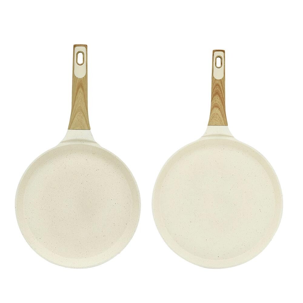 NutriChef 11” Non-Stick Crepe Pan w/ Spreader, Bakelite Handle-White CreamMarble