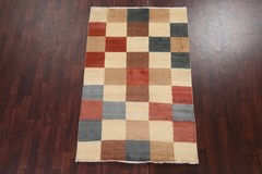 Checkered Oriental Area Rug 4×6 Hand-knotted Wool Modern Style for Any Room