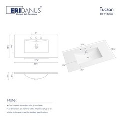 Eridanus Tucson 36″x18″ Vitreous China Vanity Top White Single Sink 3-Hole 8″
