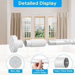 Tension Curtain Rod，40-166IN(3.33-13.83Ft) One-Click Fast Extension Rod Easy …