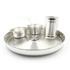 999 Pure Silver 9.0 Inch Hallmarked Indian Thali Youth Dinner Set – Set#02