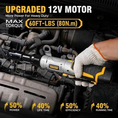 3/8″ Cordless Ratchet Wrench Set, 60FT-LBS(80N.m) Electric Ratchet, 12V Extended