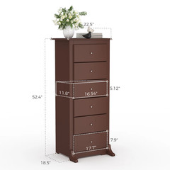 6 Drawer Tall Chest Dresser Wooden 52″ High Narrow Storage Cabinet Small Space