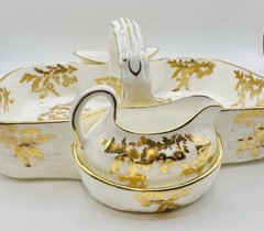 Hammersley England ‘Golden Tansy’ 10.25” Strawberry Basket Sugar Bowl & Creamer