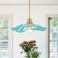 11.02 In. 1-Light Modern Blue Hanging Pendant Light with Flower Shaped Glass Sha