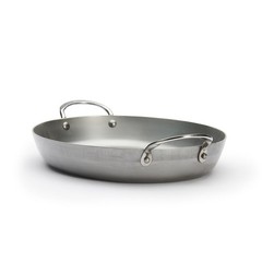 De Buyer 5651.36 Mineral B 9.5-Inch Carbon Steel Oval Roasting Pan, Silver