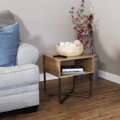 Industrial-Style MDP Side Table with Shelf – Brown – 19.75 in by Sunnydaze