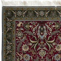 4.6×7 Ft Hand Knotted Turkish Rug in Red & Green with Floral Botanical Design
