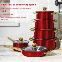 12pcs Stainless Steel Cookware Set – 6 Nonstick Pots & Pans with Matching Lids