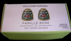 WILLIAMS SONOMA FAMILLE ROSE TINY TAPER HOLDERS SET OF 2 PORCELAIN NEW/ORIGPKG