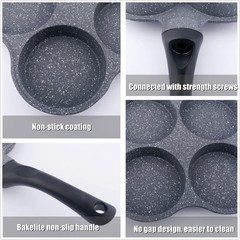 4 Hole Cup Egg Hamburger Pancake Maker Non-Stick Frying Pan with Wooden Handle