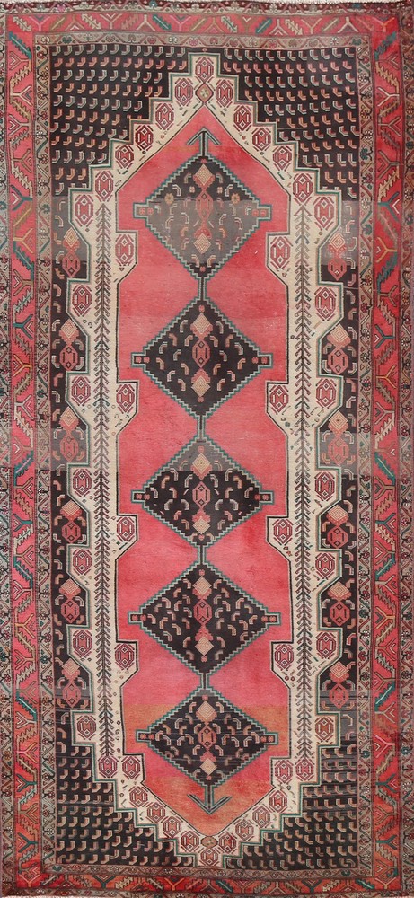 Vintage Pink Traditional Area Rug 5×11 Hand-knotted Wool Geometric for Any Room