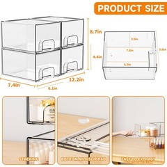 Yieach 4 Pack Clear Stackable Storage Drawers,4.4” 4 PCS, Clear-4.4 In Tall