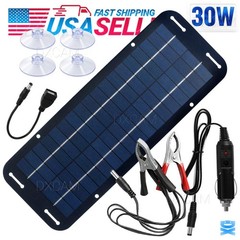 30W Solar Panel 12V Trickle Charger Battery Charger Kit Maintainer Boat Car RV