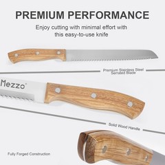Mezzo Serrated Bread Knife for Homemade Bread, High Carbon Steel Sourdough Knife