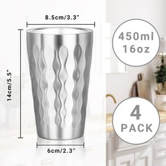 Stainless Steel Double Wall Cups, 16 oz Insulated Tumbler, 4 Pack Unbreakable…