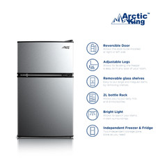 3.2 Cu ft Two Door Mini Fridge with Freezer, Stainless Steel, Energy Efficient