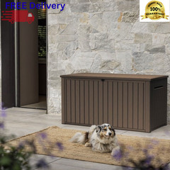 Keter 170 Gallon Resin Deck Box Large Outdoor Storage Bench Waterproof Wood Look