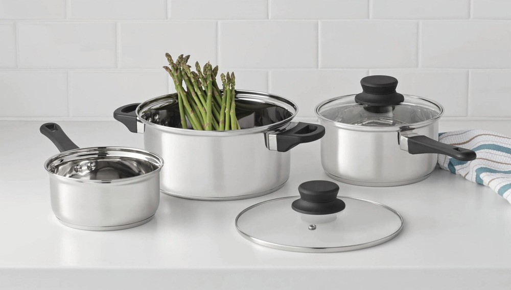 Mainstays 5 Piece Cookware Set Stainless Steel 2 Saucepans, 1 Dutch Oven, 2 Lids
