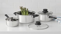 Mainstays 5 Piece Cookware Set Stainless Steel 2 Saucepans, 1 Dutch Oven, 2 Lids