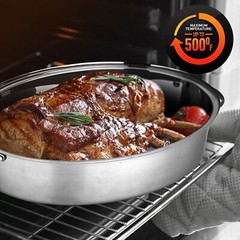 Nutrichef Oval Roasting Pan w/ Polished Rack, Wide Handle & Stainless Steel Lid,