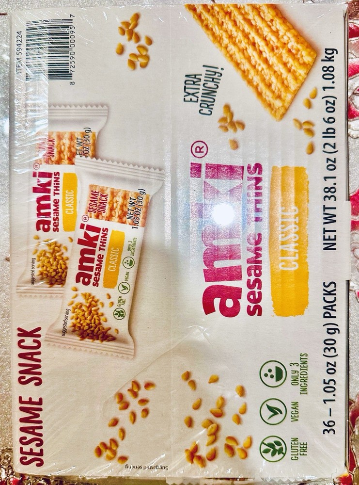 Amki Sesame Thins Classic, 36 x 1.05oz (30g) Packs-Free Shipping-Expiration 2027