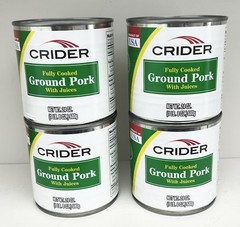 Lot of (4) Crider Fully Cooked Ground Pork / Canned 24oz 1LB / Exp. 05/30/2027!