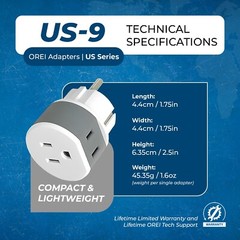 OREI Germany, France Travel Plug Adapter – 2 USA Inputs – 3 Pack- Type E/F
