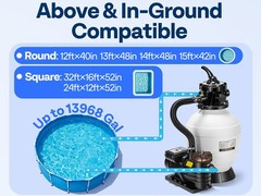 12/13in Sand Filter Pump In/Above Ground Pool System 7-Way w/ Timer 2087/2640GPH