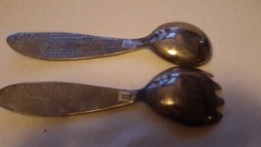 Dansk India Hammered alumiunum salad servers 11″ great patina original paper tag