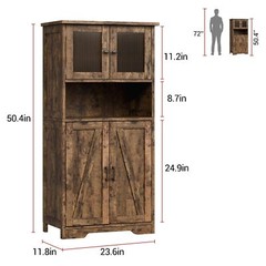 50″ Kitchen Storage Cabinet Pantry Cupboard with 4 Doors & Adjustable Shelves
