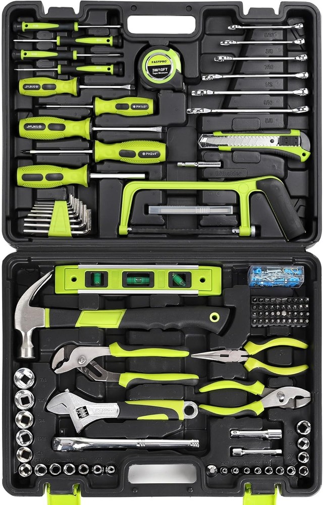 FASTPRO 198-Piece Household Tool Set,Home Repairing Tool Set with Toolbox, Green