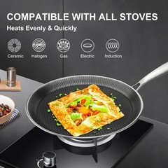 Nonstick Crepe Pan, 11Inch Stainless Steel Crepe Pan, Honeycomb Coating Flat Ski